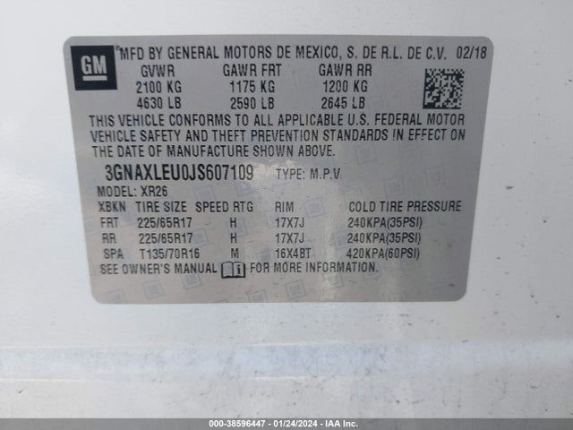 Chevrolet EQUINOX LT 2018 3GNAXLEU0JS607109 Image 9