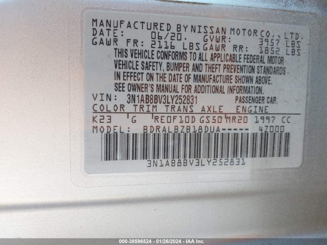 Nissan Sentra S Xtronic Cvt 2020 3N1AB8BV3LY252831 Image 9