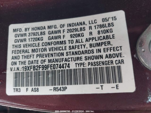 19XFB2F99FE074474 Honda Civic Ex-l