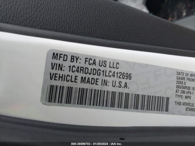 1C4RDJDG1LC412696 Dodge Durango Gt Plus Awd