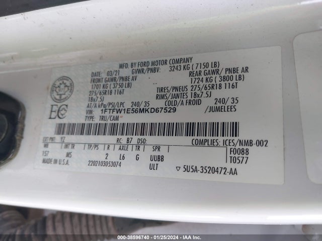 1FTFW1E56MKD67529 Ford F-150 Xlt