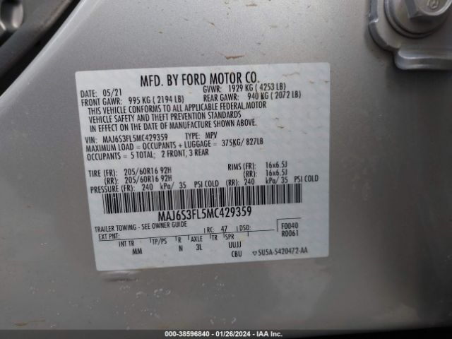 2021 FORD ECOSPORT MAJ6S3FL5MC429359 Photo 8
