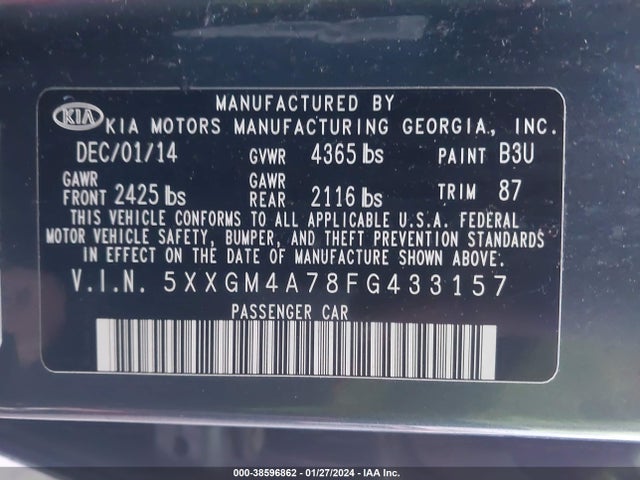 KIA Optima Lx 2015 5XXGM4A78FG433157 Image 9
