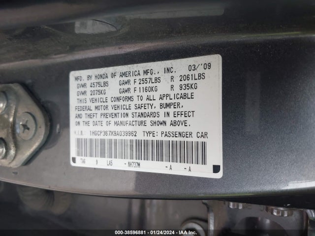 2009 HONDA ACCORD 3.5 EX VIN: 1HGCP367X9A039962