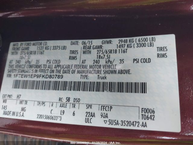 Ford F-150 Xlt 2015 1FTEW1EP9FKD80789 Image 9