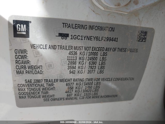 2020 CHEVROLET SILVERADO 2500HD 4WD LONG BED LT VIN: 1GC1YNEY6LF299441