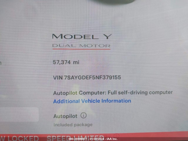 7SAYGDEF5NF379155 Tesla Model Y Performance Dual Motor All-wheel Drive