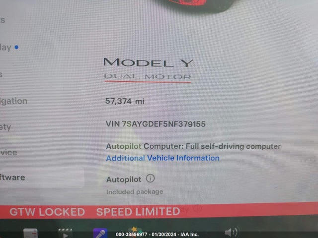 7SAYGDEF5NF379155 Tesla Model Y Performance Dual Motor All-wheel Drive
