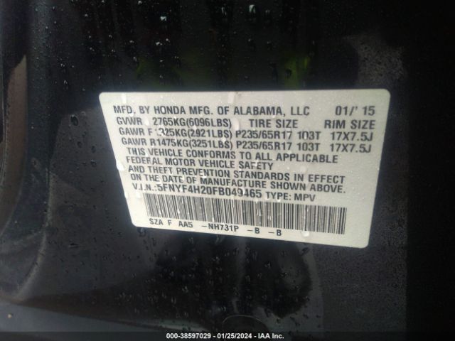 5FNYF4H20FB049465 Honda PILOT LX