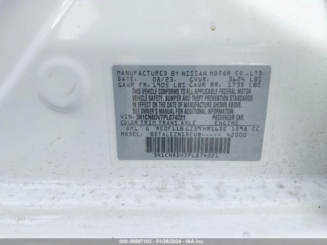 3N1CN8DV7PL874221 Nissan Versa 1.6 S Xtronic Cvt