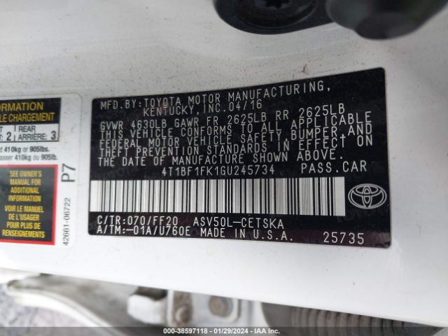 4T1BF1FK1GU245734 Toyota CAMRY SE