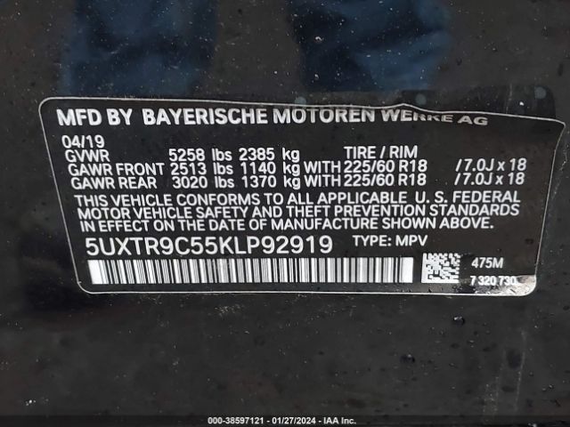 5UXTR9C55KLP92919 BMW X3 Xdrive30i