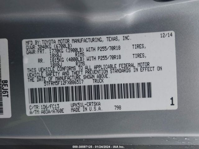5TFRM5F12FX086517 Toyota Tundra Sr5 4.6l V8