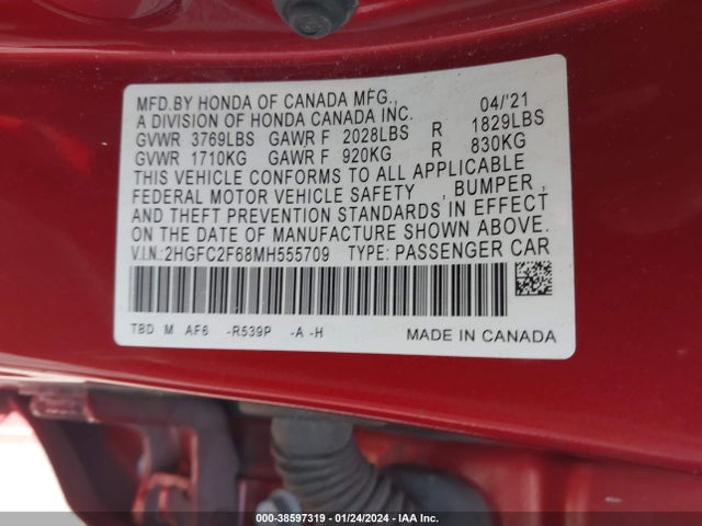 Honda Civic Lx 2021 2HGFC2F68MH555709 Image 9