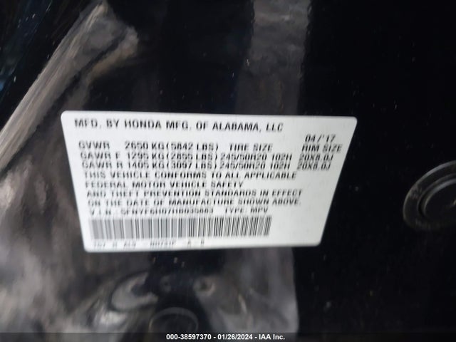 Honda Pilot Elite 2017 5FNYF6H07HB035883 Image 9
