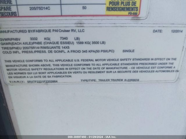 2015 RADIANCE R-22RBDS 5RXTF2221F2203964 Photo 8