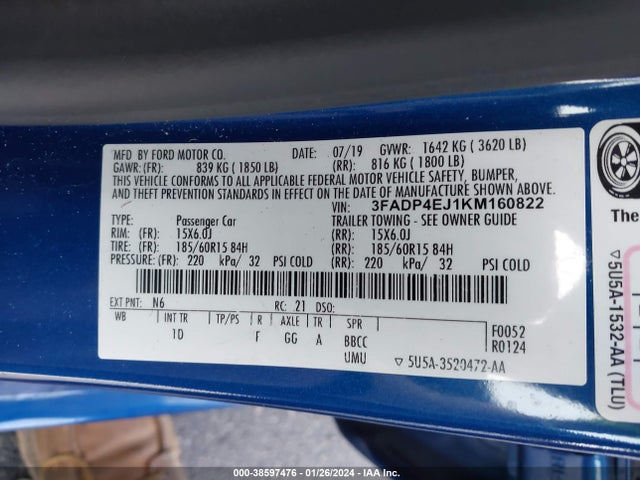 Ford FIESTA SE 2019 3FADP4EJ1KM160822 Image 9