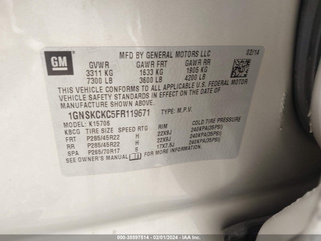 Chevrolet Tahoe Ltz 2015 1GNSKCKC5FR119671 Image 9