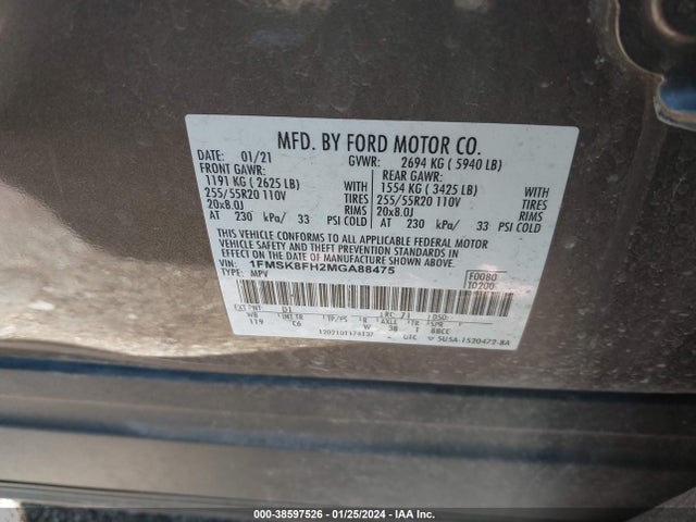 Ford Explorer Limited 2021 1FMSK8FH2MGA88475 Image 9