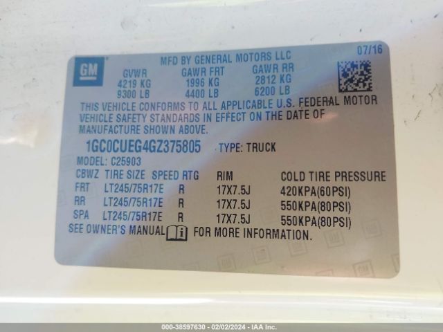 1GC0CUEG4GZ375805 Chevrolet Silverado 2500hd Wt