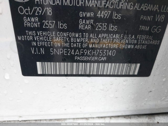 Hyundai SONATA SE 2019 5NPE24AF9KH753140 Image 9