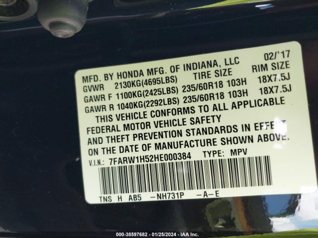 Honda CR-V EX 2017 7FARW1H52HE000384 Image 9