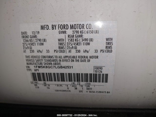 Ford Explorer St 2020 1FM5K8GC7LGB42531 Image 9