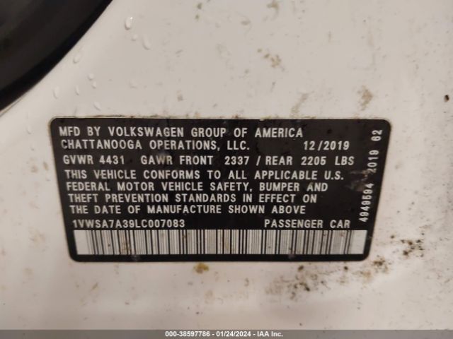 1VWSA7A39LC007083 Volkswagen Passat 2.0t Se