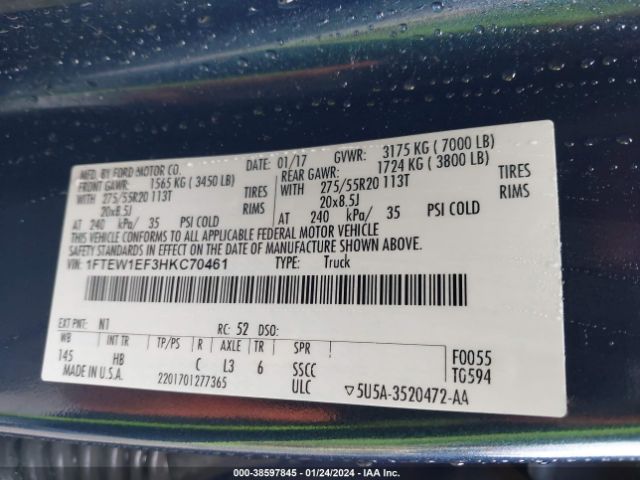 1FTEW1EF3HKC70461 Ford F-150 Lariat