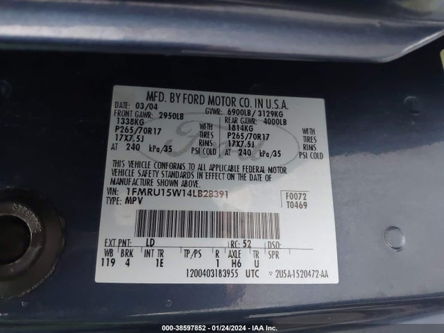2004 FORD EXPEDITION XLT VIN: 1FMRU15W14LB28391