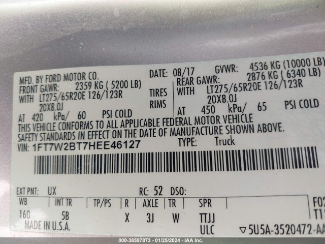 Ford F-250 Lariat 2017 1FT7W2BT7HEE46127 Image 9