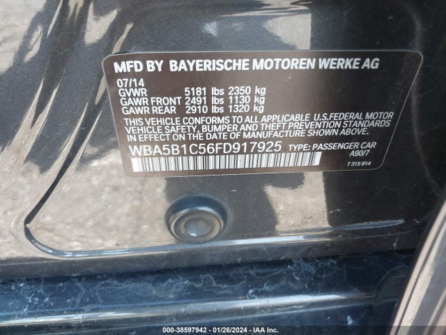 BMW 535i 2015 WBA5B1C56FD917925 Image 9