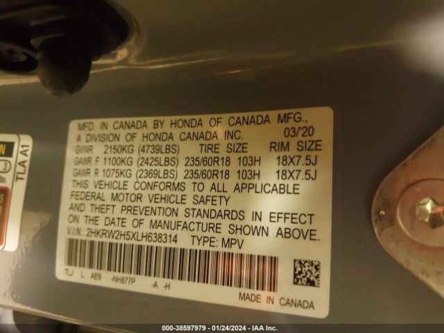 2HKRW2H5XLH638314 Honda Cr-v Awd Ex