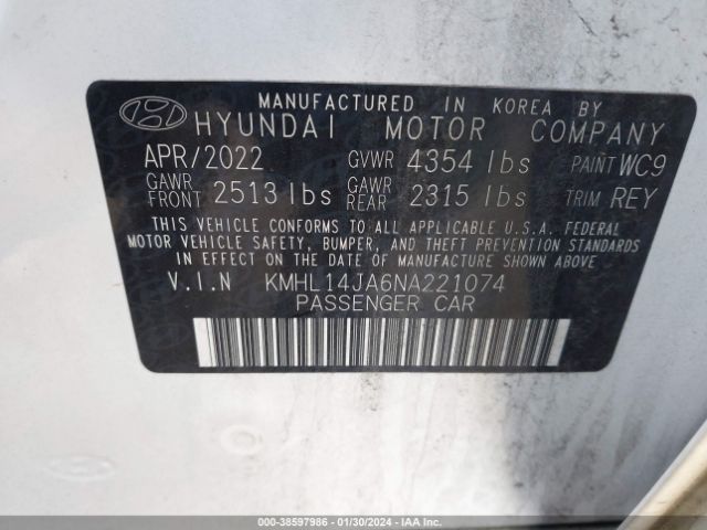 KMHL14JA6NA221074 Hyundai SONATA SEL