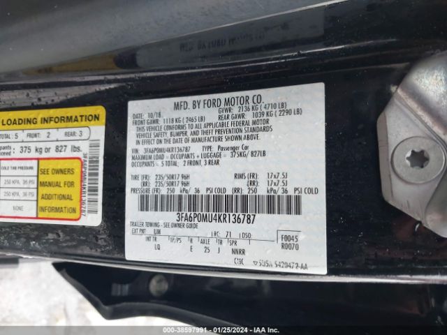 3FA6P0MU4KR136787 Ford Fusion Hybrid Sel