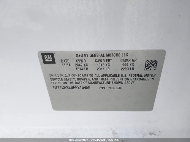 Chevrolet MALIBU 1LT 2015 1G11C5SL0FF216459 Image 9