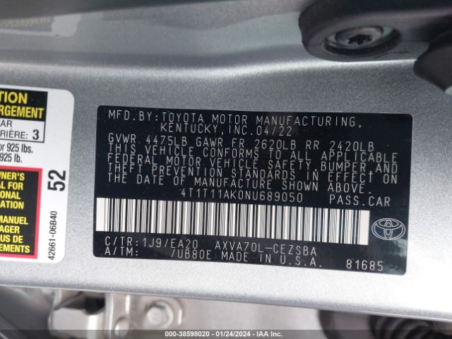 4T1T11AK0NU689050 Toyota CAMRY SE