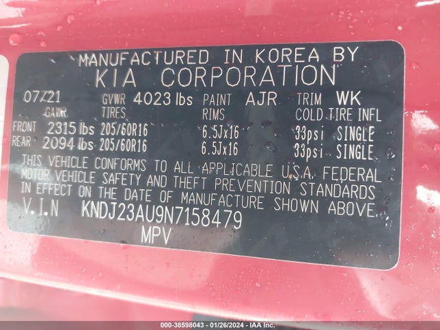 KIA SOUL LX 2022 KNDJ23AU9N7158479 Image 9