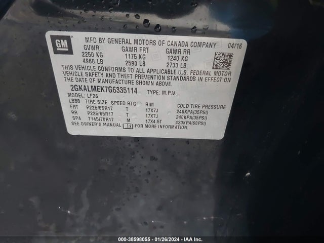 GMC Terrain Sle-1 2016 2GKALMEK7G6335114 Image 9