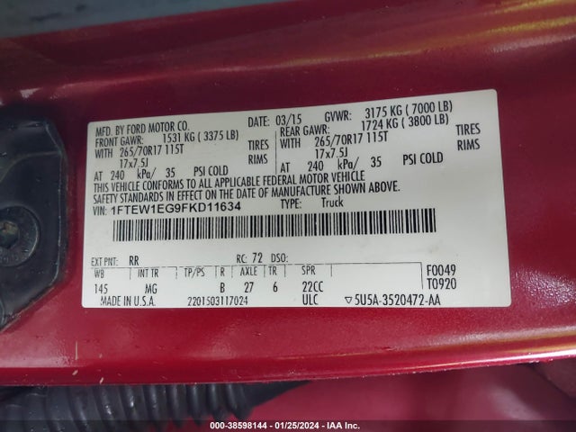 Ford F-150 Xlt 2015 1FTEW1EG9FKD11634 Image 9