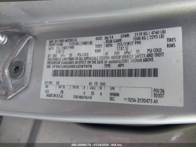 1FMCU9GX6EUD97878 Ford ESCAPE SE