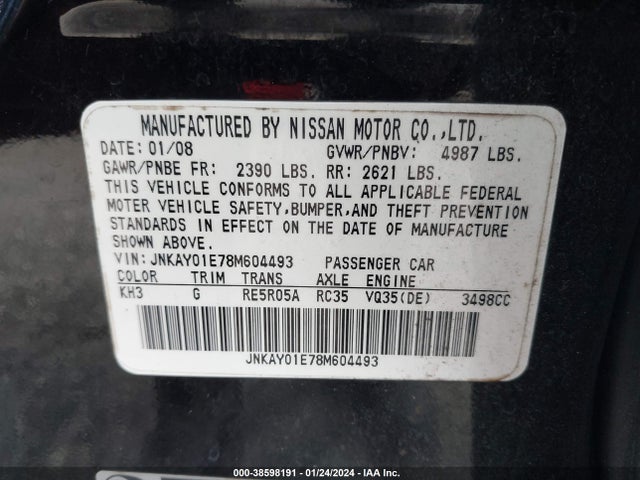 2008 INFINITI M35 VIN: JNKAY01E78M604493