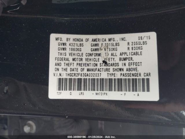 1HGCR2F83GA032037 Honda Accord Ex-l