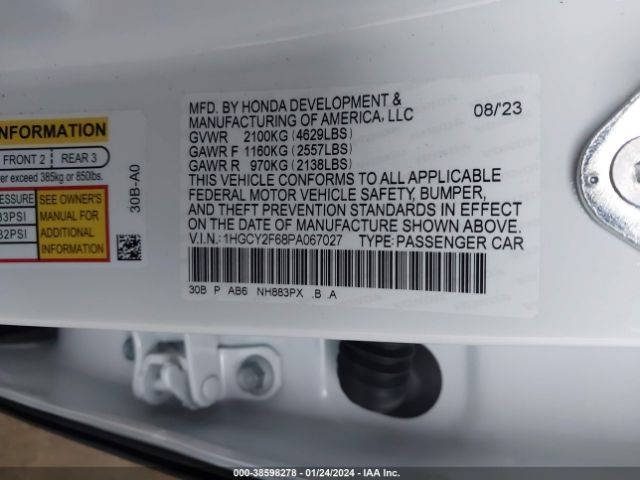 1HGCY2F68PA067027 Honda Accord Hybrid Ex-l