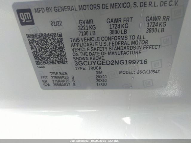 3GCUYGED2NG199716 Chevrolet Silverado 1500 Ltd 4wd  Short Bed Ltz