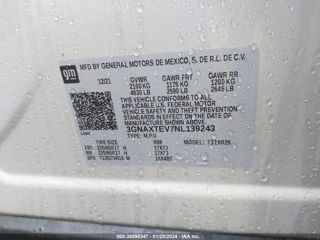 Chevrolet Equinox Awd 2fl 2022 3GNAXTEV7NL139243 Image 9