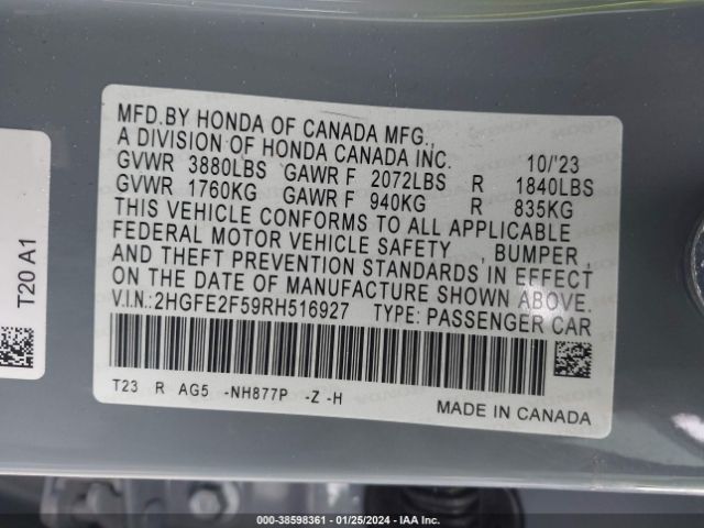 2HGFE2F59RH516927 Honda Civic Sport