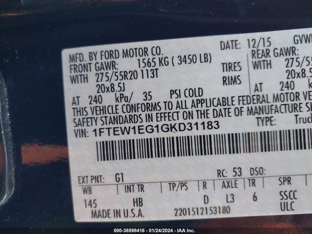 Ford F-150 Lariat 2016 1FTEW1EG1GKD31183 Image 9