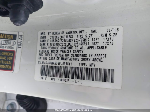 Honda Cr-v Ex-l 2015 5J6RM4H75FL093541 Image 9