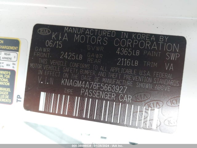 KIA Optima Lx 2015 KNAGM4A76F5663927 Image 9